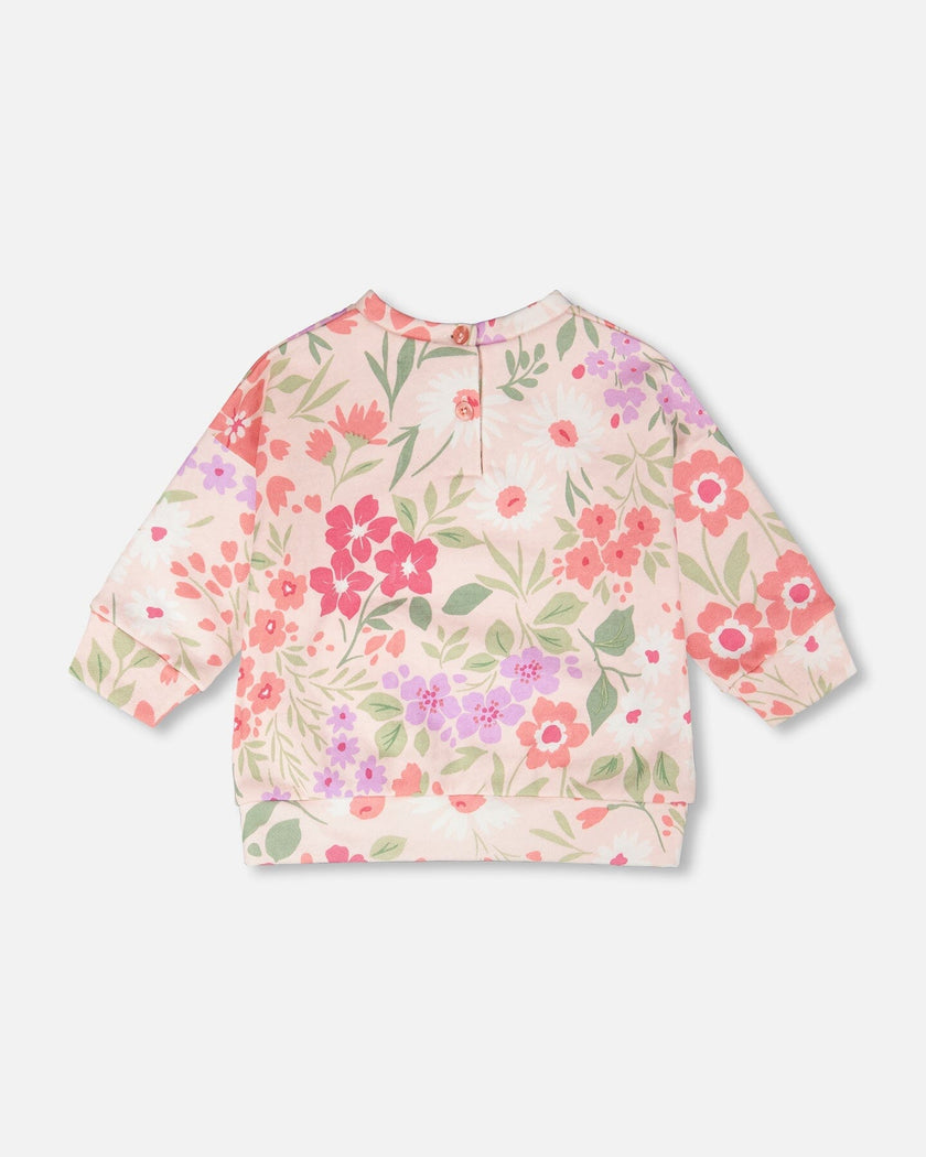 French Terry Sweatshirt Pink Printed Flowers