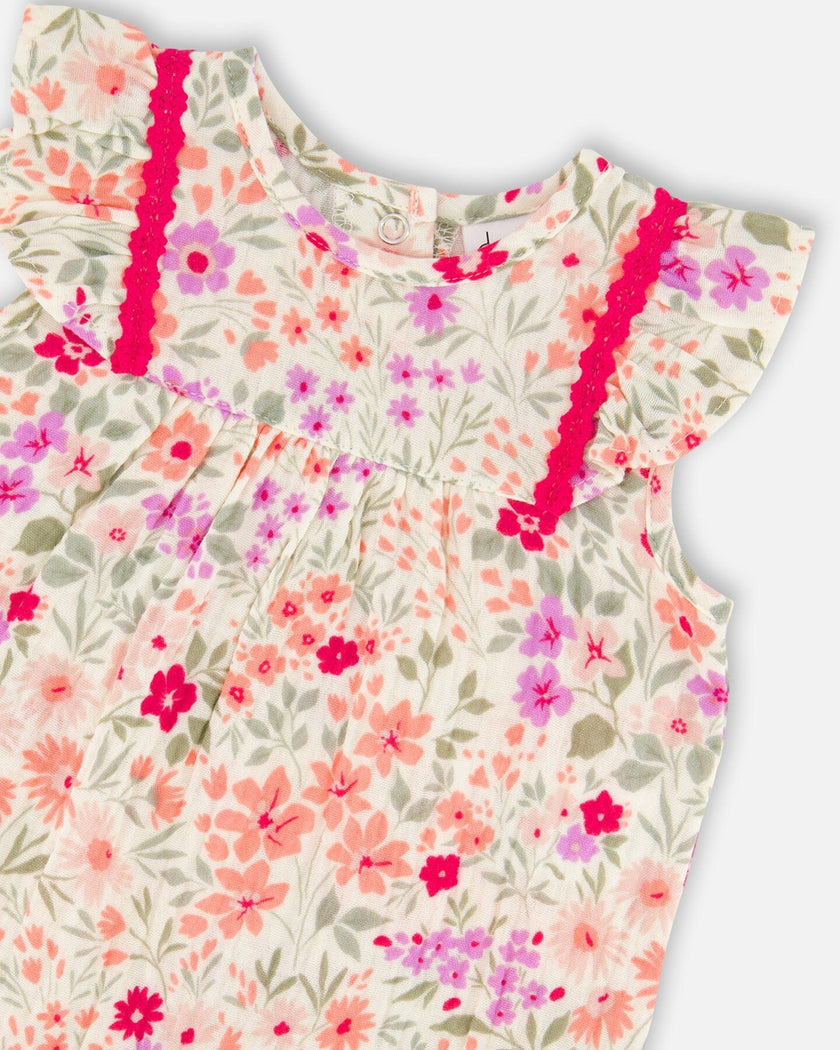 Romper Off White Printed Flowers