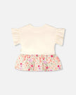 Organic Cotton Bi-Material Tunic Beige Flowers Print