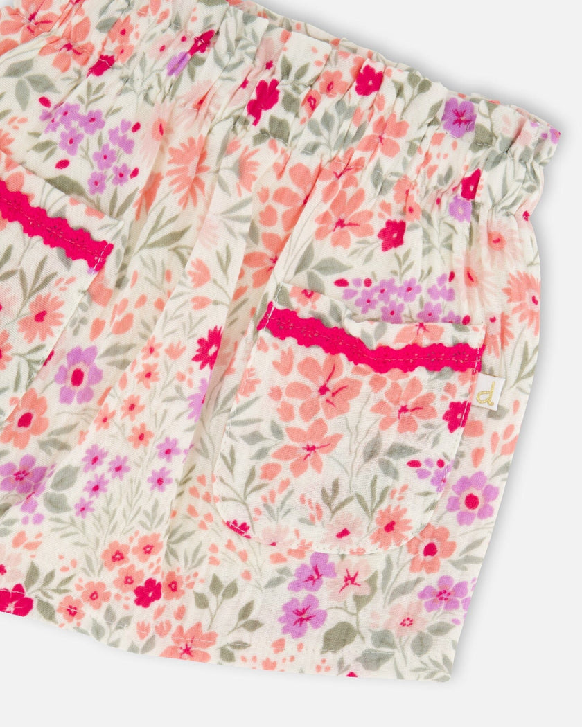 Muslin Skort Off White Printed Flowers