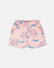 French Terry Shorts Light Pink Palm Print