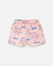 French Terry Shorts Light Pink Palm Print