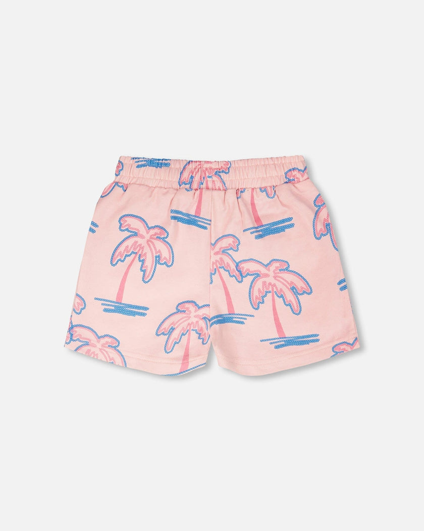 French Terry Shorts Light Pink Palm Print