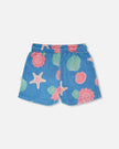 Crinkle Jersey Shorts Blue Shell Print