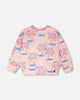French Terry Sweatshirt Light Pink Palm Print