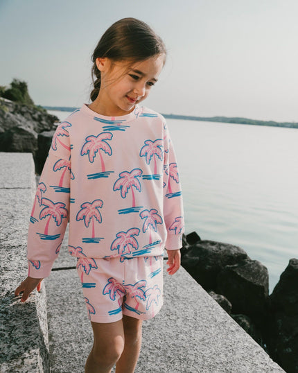 French Terry Sweatshirt Light Pink Palm Print