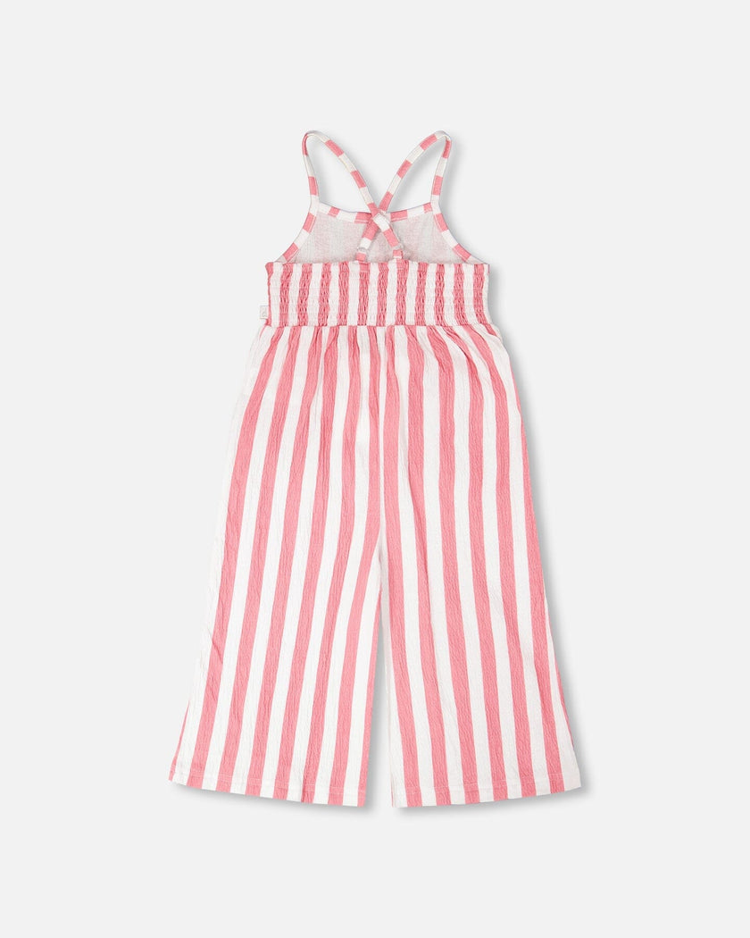 Crinkle Jersey Jumpsuit White And Pink Stripes