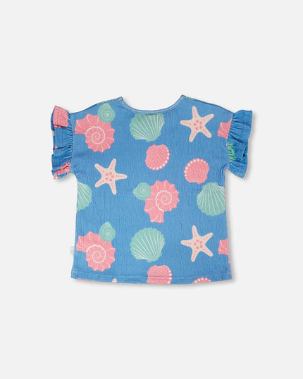 Crinkle Jersey T-Shirt Blue Shell Print