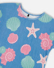Crinkle Jersey T-Shirt Blue Shell Print