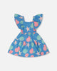 Crinkle Jersey Dress Blue Shell Print