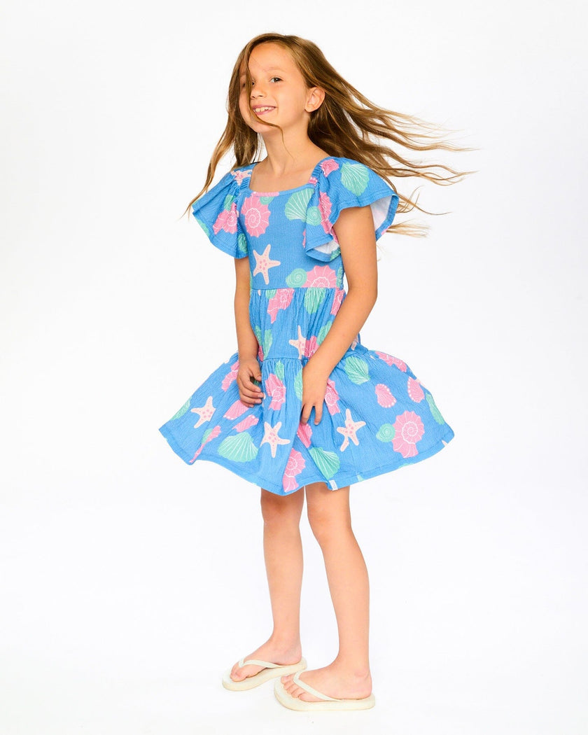 Crinkle Jersey Dress Blue Shell Print