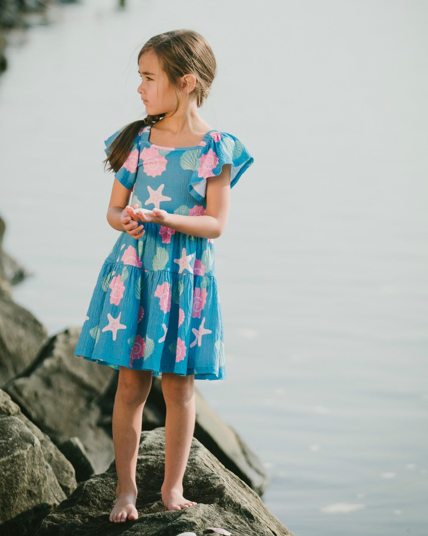 Crinkle Jersey Dress Blue Shell Print