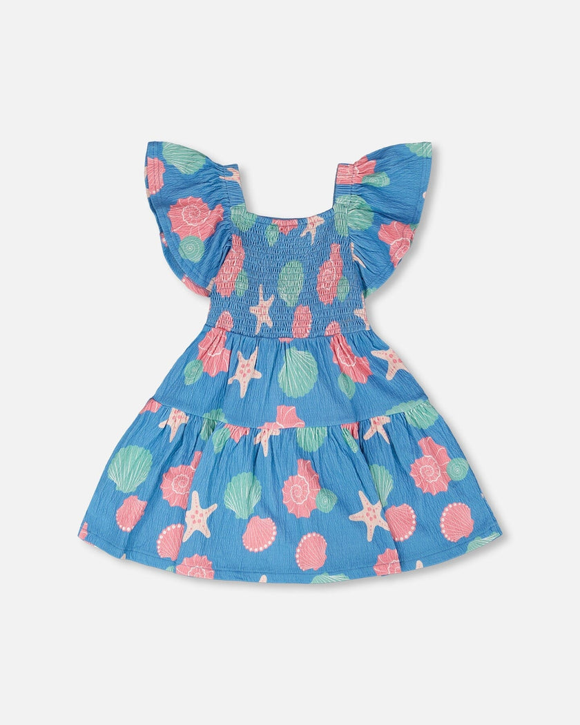Crinkle Jersey Dress Blue Shell Print