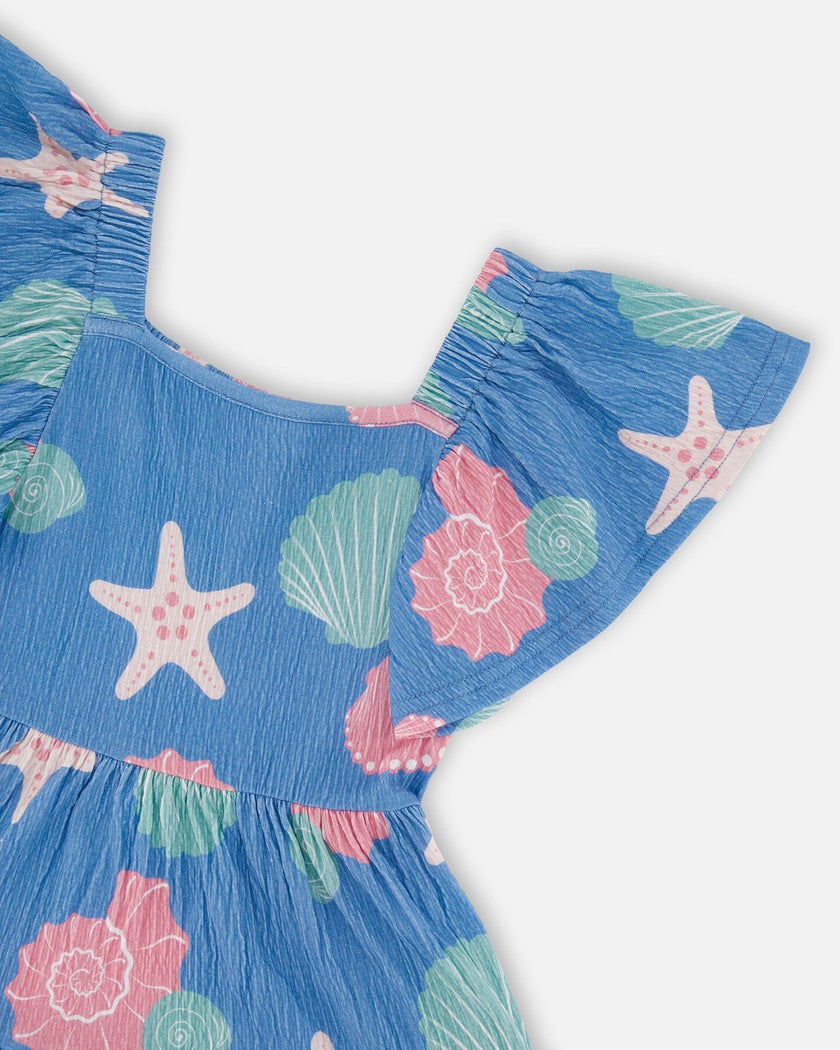 Crinkle Jersey Dress Blue Shell Print