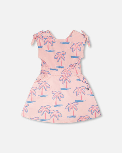 French Terry Dress Light Pink Palm Print