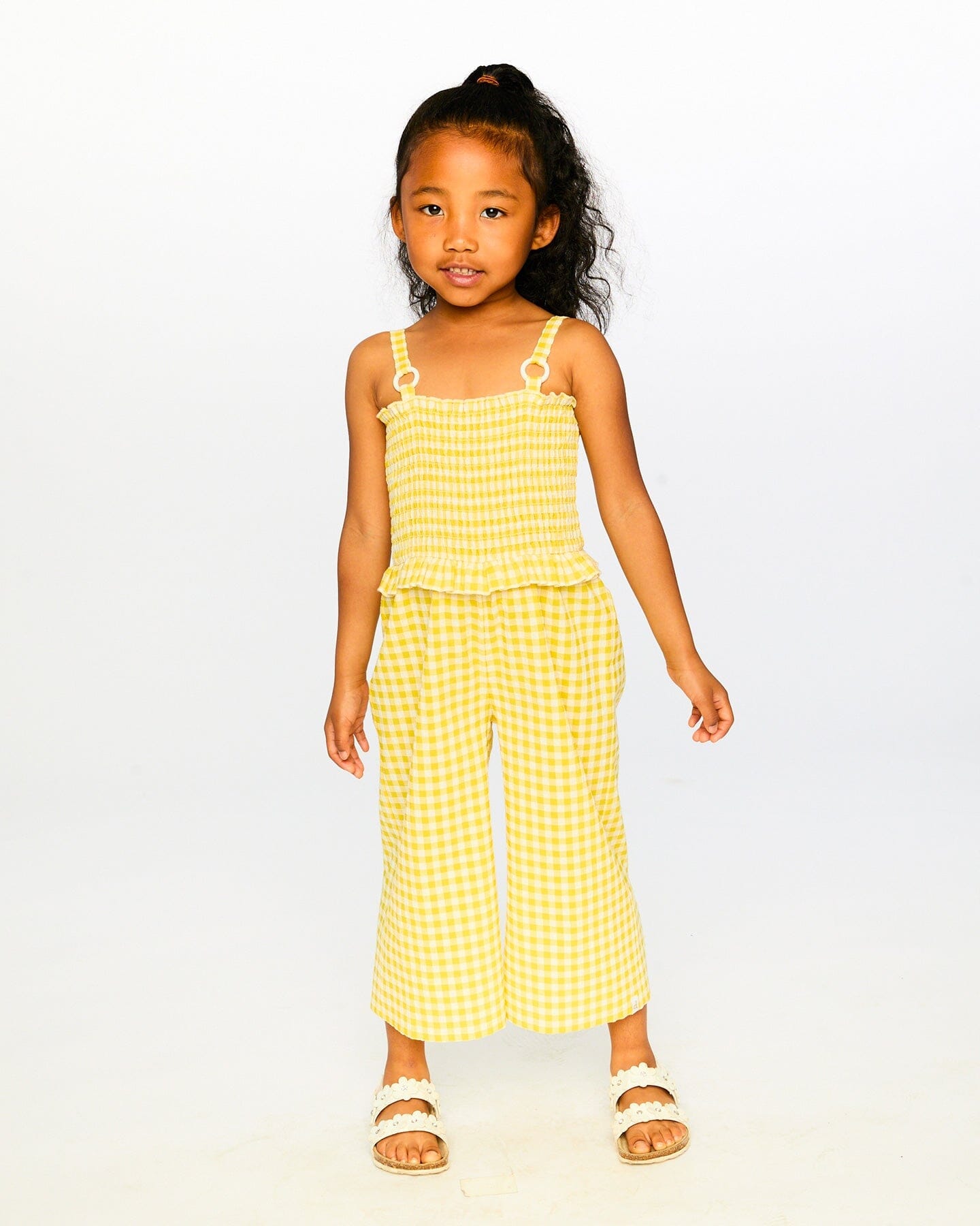Capri Jumpsuit With Smocking Yellow Gingham