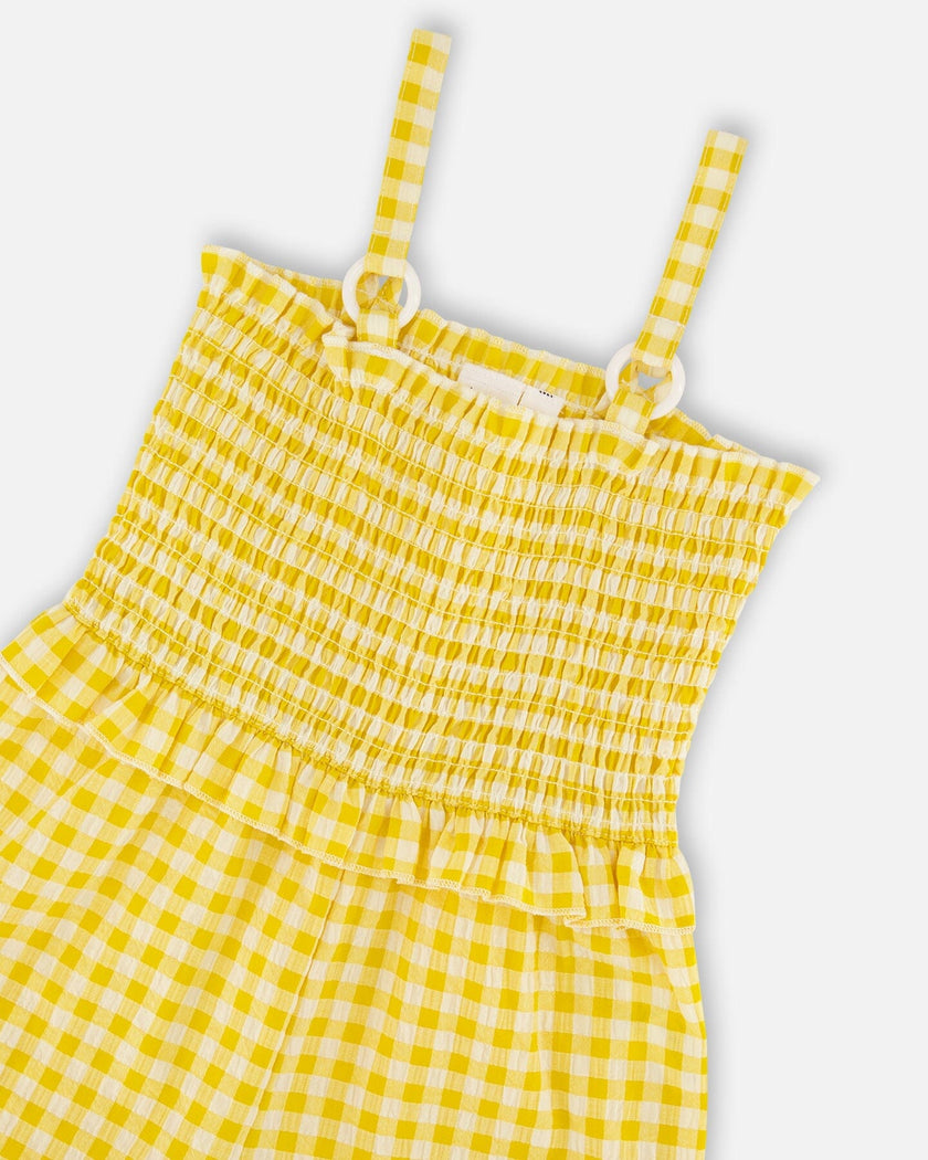 Capri Jumpsuit With Smocking Yellow Gingham