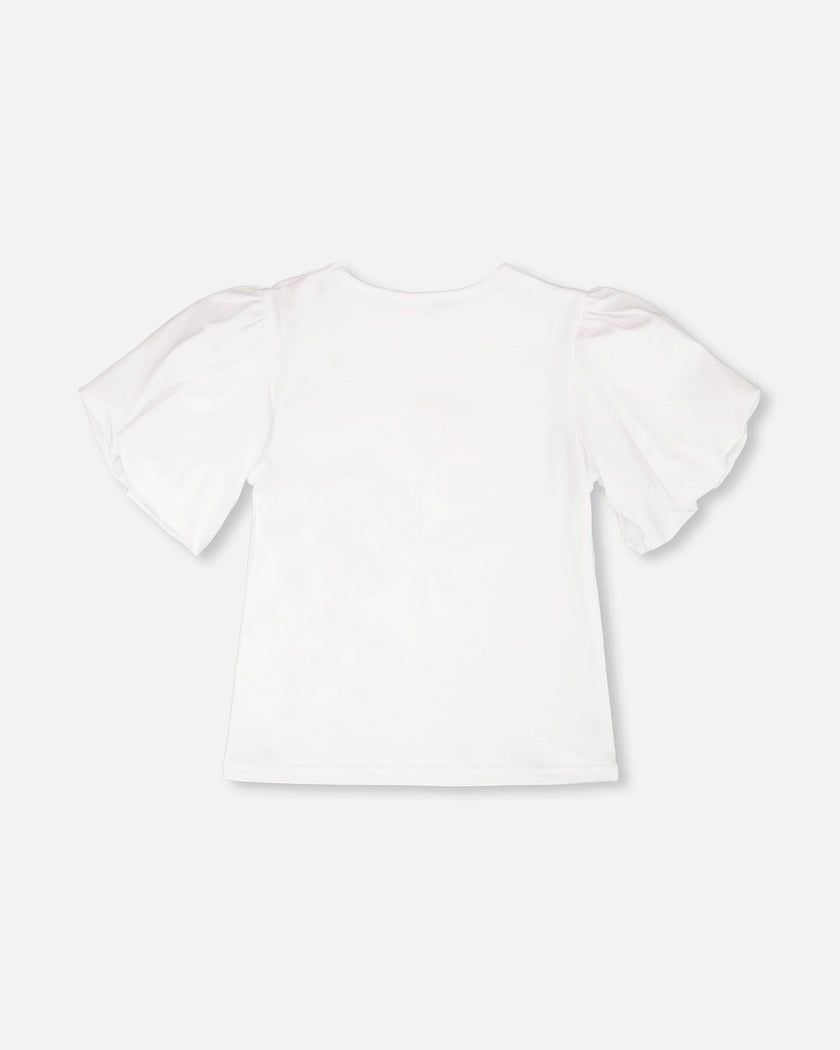 Organic Cotton Jersey Top White With Embroidery
