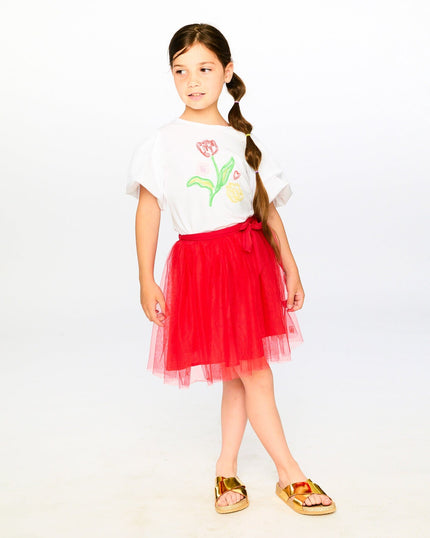 Mesh And Eyelet Skirt Red