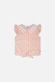 Sleeveless Shirt Pink And Yellow Stripes With Crochet Collar
