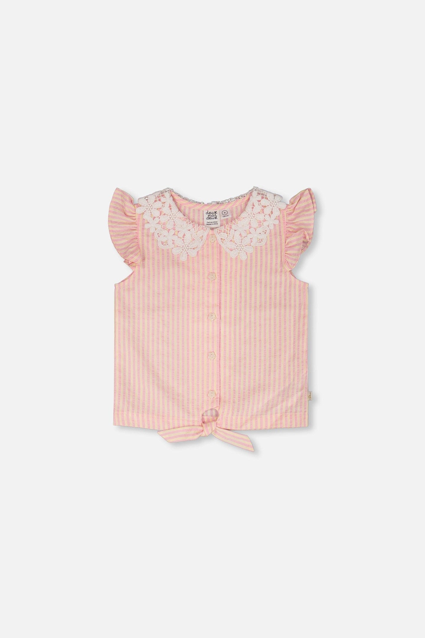 Sleeveless Shirt Pink And Yellow Stripes With Crochet Collar