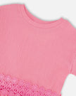 Crinkle Jersey Long T-Shirt With Crochet Insert Pink