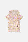 French Terry Hooded Dress Pink Printed Daisies