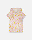 French Terry Hooded Dress Pink Printed Daisies