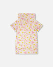 French Terry Hooded Dress Pink Printed Daisies