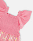 Mesh And Crinkle Jersey Dress With Smocking Pink