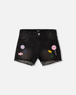 Black Denim Shorts With Embroidery
