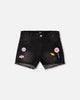 Black Denim Shorts With Embroidery