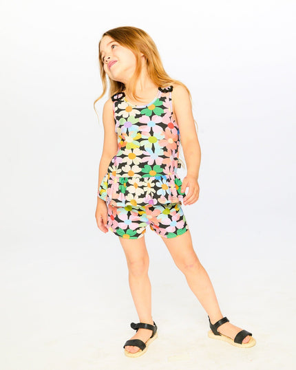 Jersey Shorts Black Printed Flowers