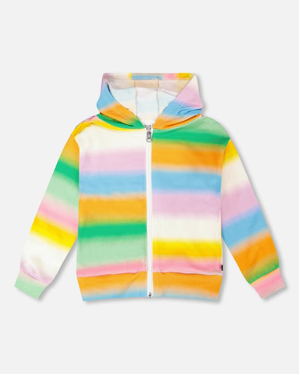 Printed French Terry Zip Front Hoodie Multicolored