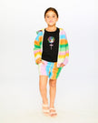 Printed French Terry Zip Front Hoodie Multicolored