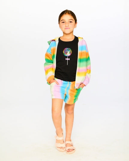Printed French Terry Zip Front Hoodie Multicolored