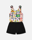 Sleeveless Jersey Jumpsuit Black Printed Flowers