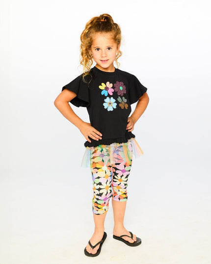 Viscose Leggings Black Printed Flowers