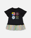Organic Cotton Tunic Black With Mesh Frill