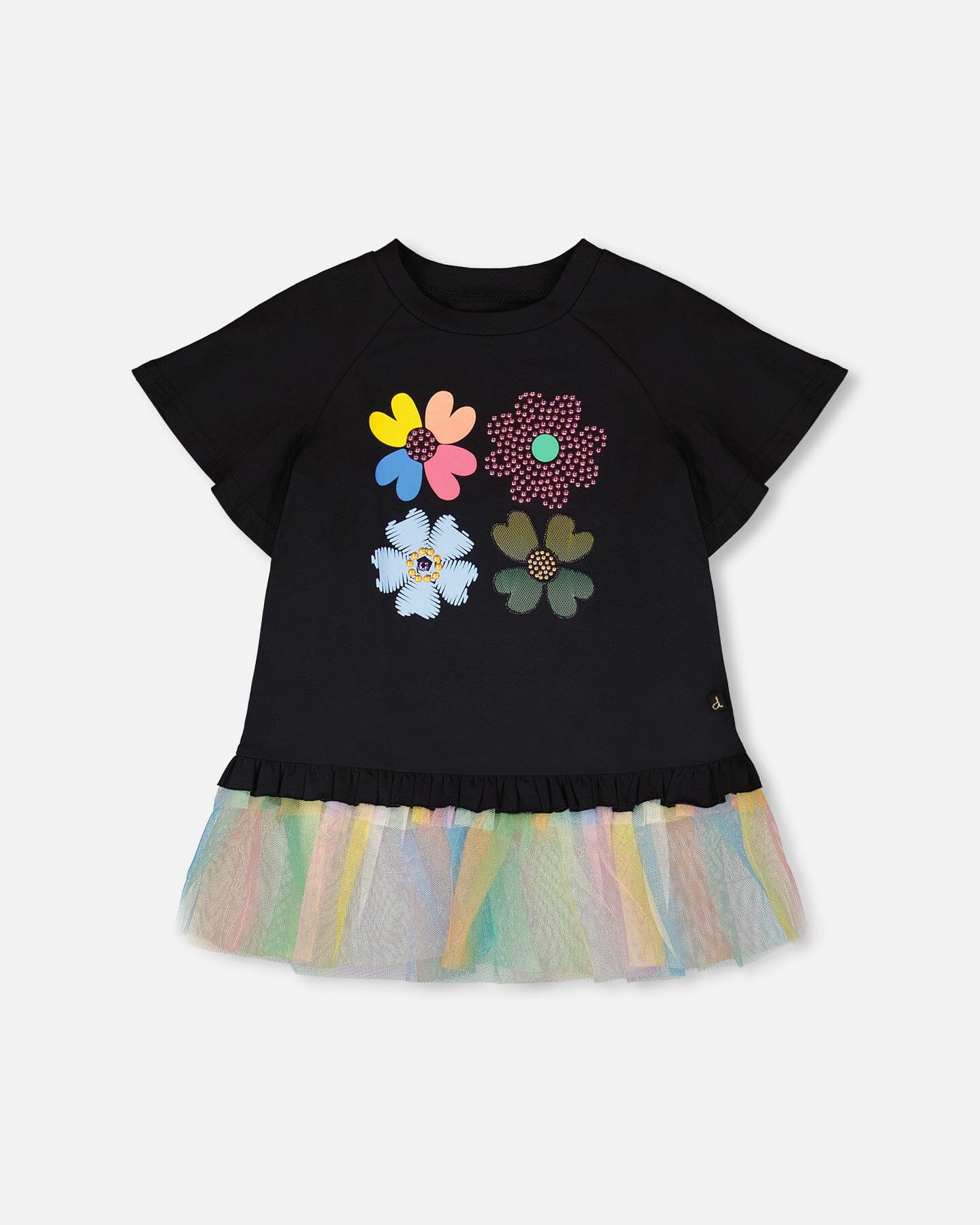 Organic Cotton Tunic Black With Mesh Frill