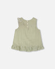Top Green & Off White Stripes With Embroidered Ruffle