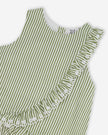 Top Green & Off White Stripes With Embroidered Ruffle