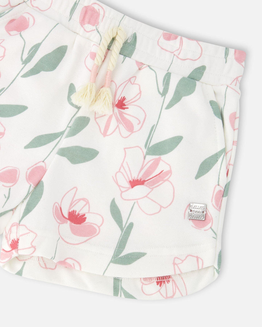 French Terry Shorts Off White Printed Flowers
