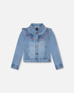Light Blue Denim Jacket With Embroidery