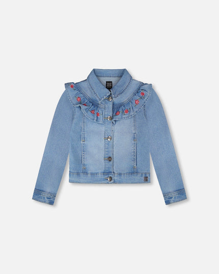 Light Blue Denim Jacket With Embroidery