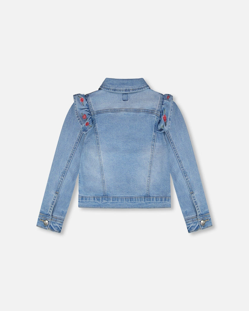 Light Blue Denim Jacket With Embroidery