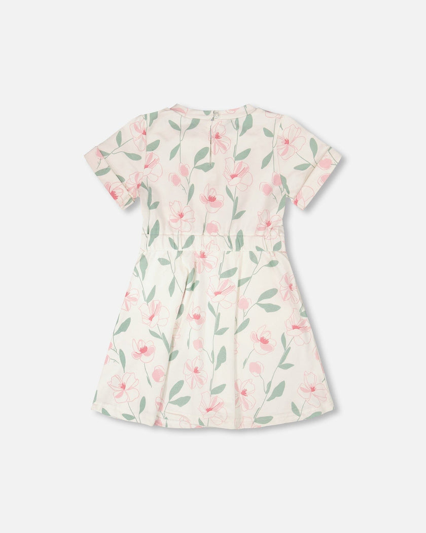 French Terry Dress Off White Printed Flowers