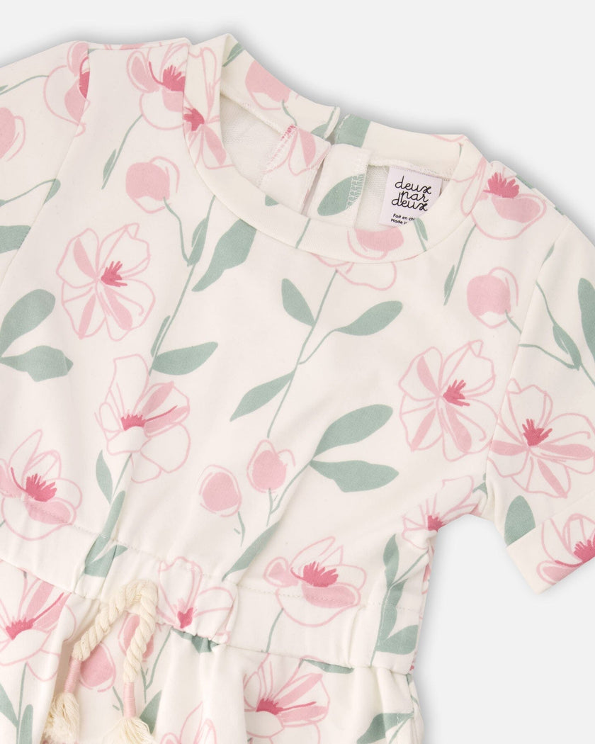 French Terry Dress Off White Printed Flowers