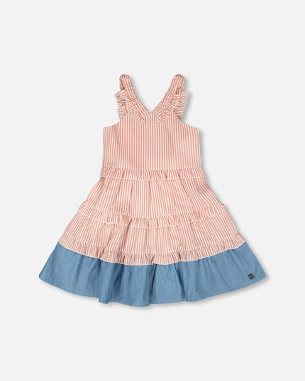 Poplin And Chambray Dress Off White And Pink Stripes