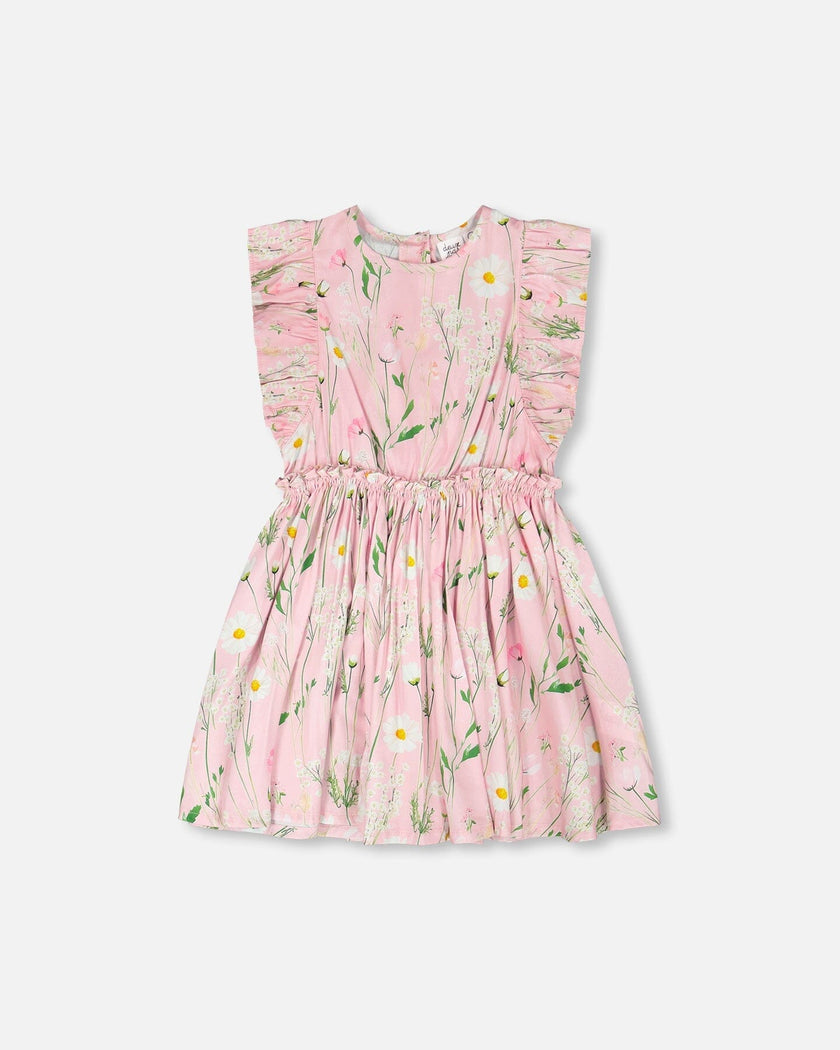 Viscose Dress Pink Printed Flowers